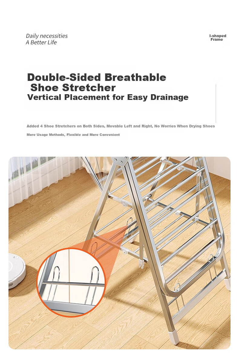 40,000 Kilometers Folding Floor Clothes Drying Rack Stainless Steel Balcony Wing-Shaped Indoor Outdoor Laundry Rack 6