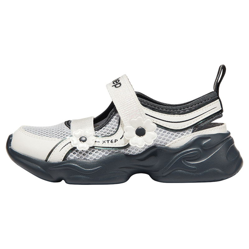 XTEP Kids Toddler Girls Floral Casual Breathable Mesh Comfortable Sports Shoes Moonstone Gray/Canvas White Size 28