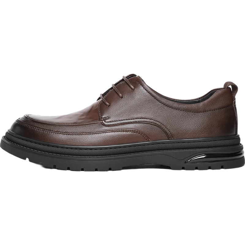 Belle Men's Shoes, Commuter Business Leather Shoes, Summer Cowhide Wrinkled Heightening Casual Shoes A1373AM5, Brown, Size 43