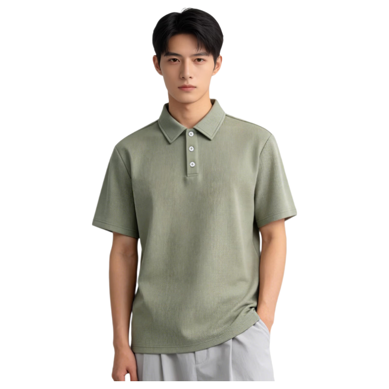 MINISO Short-Sleeve Polo Shirt for Men, New Summer Heavyweight Half-Sleeve T-Shirt, High-End Casual Loose Clothing, Light Beige, Size L