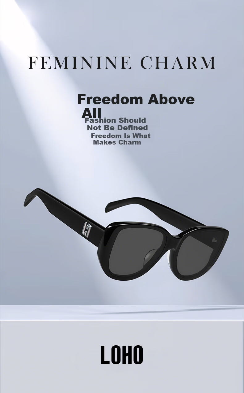LOHO Cat Eye Sunglasses for Women Large Frame Wide Edge Square Round Face Slimming Retro UV Protection Driving Sunglasses Professional 2