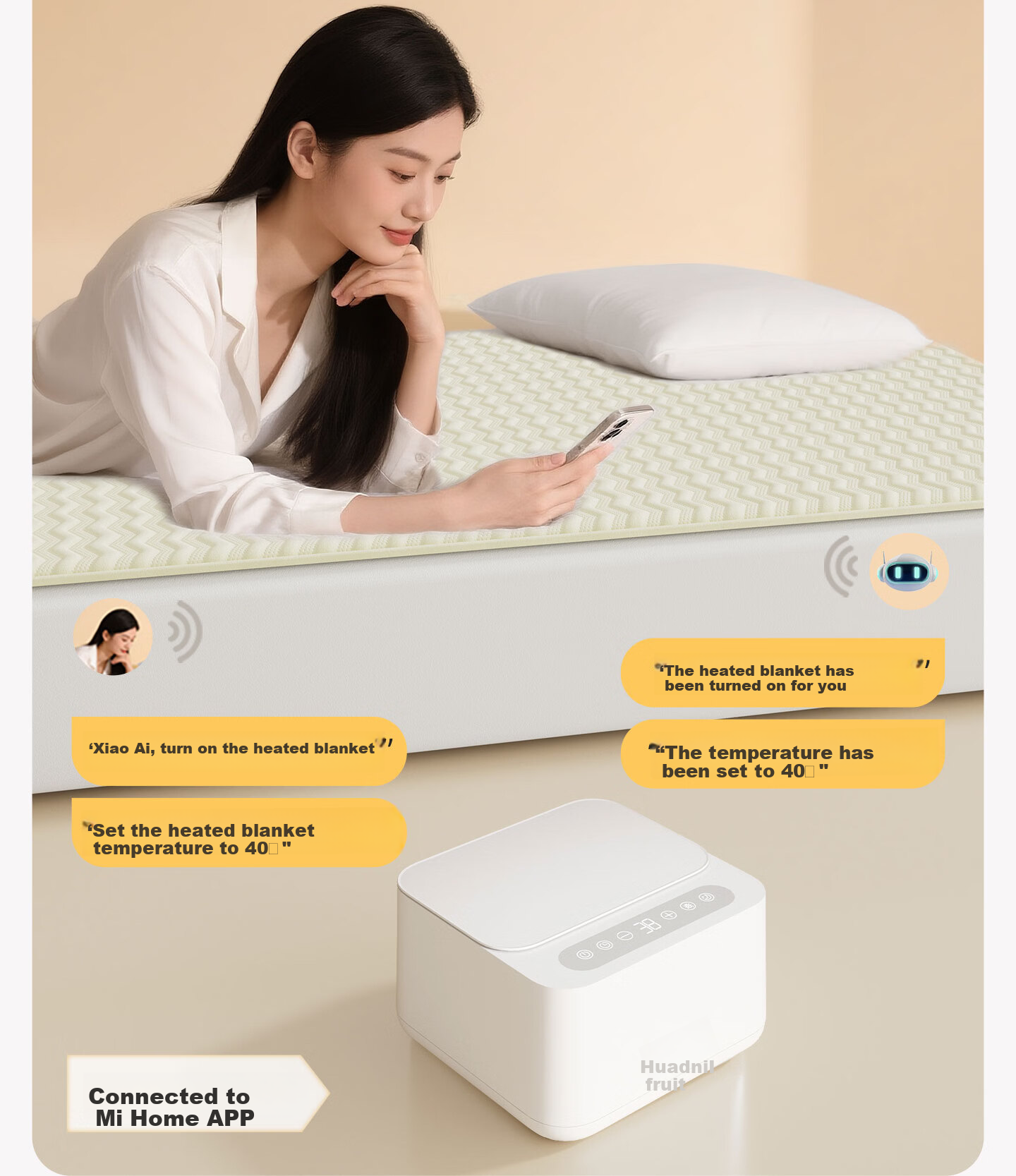 Huanding [Water Shortage Power Off] Water Heating Electric Blanket Water Heating Blanket Water Electric Mattress Compatible with Mijia APP 1.5*1.8m 16
