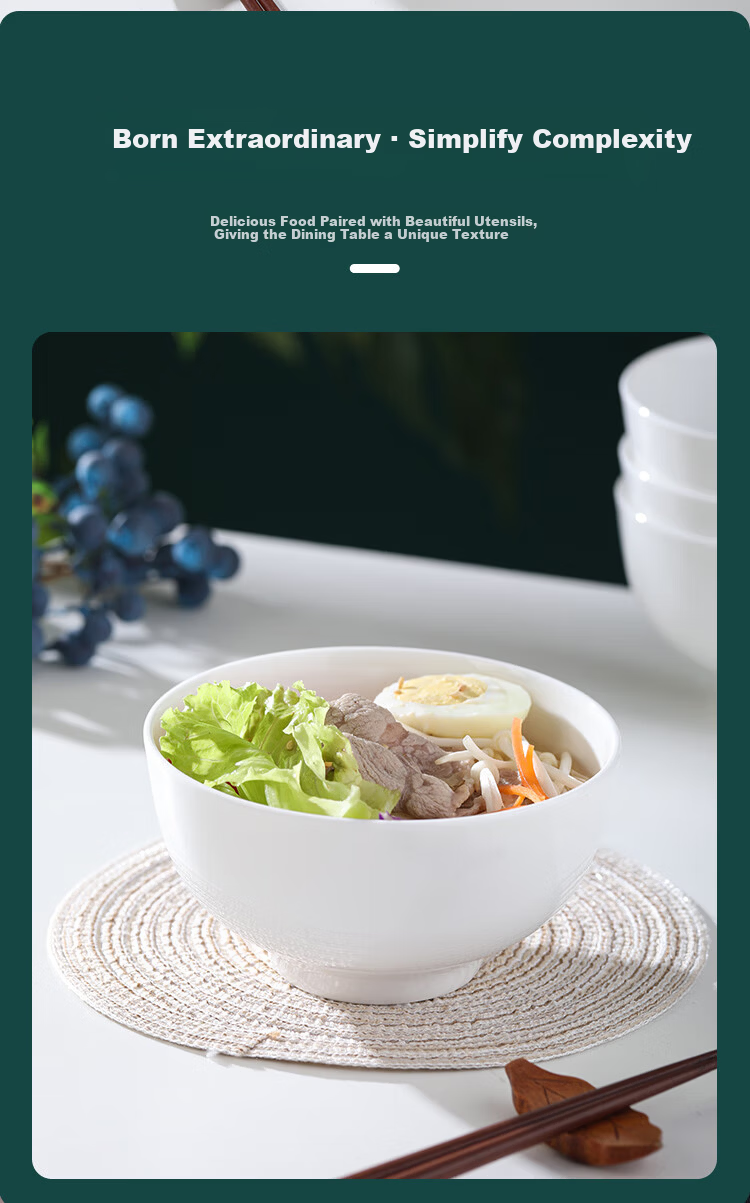 Remec Jinyu Ruimei Bone China Pure White Floral 5-Inch Footed Rice Bowls Set of 4 Ceramic Bowls 7
