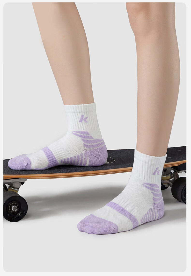 KAWASAKI Unisex Badminton Socks Running Training Sweat-Absorbing Non-Slip Sports Socks D6609 Blue/Grey/Purple (3 Pairs) 17