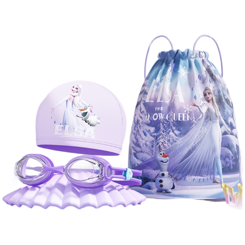 Disney Kids Swim Goggles Waterproof Anti-Fog HD Training Racing Goggles Set D65653S Purple Elsa