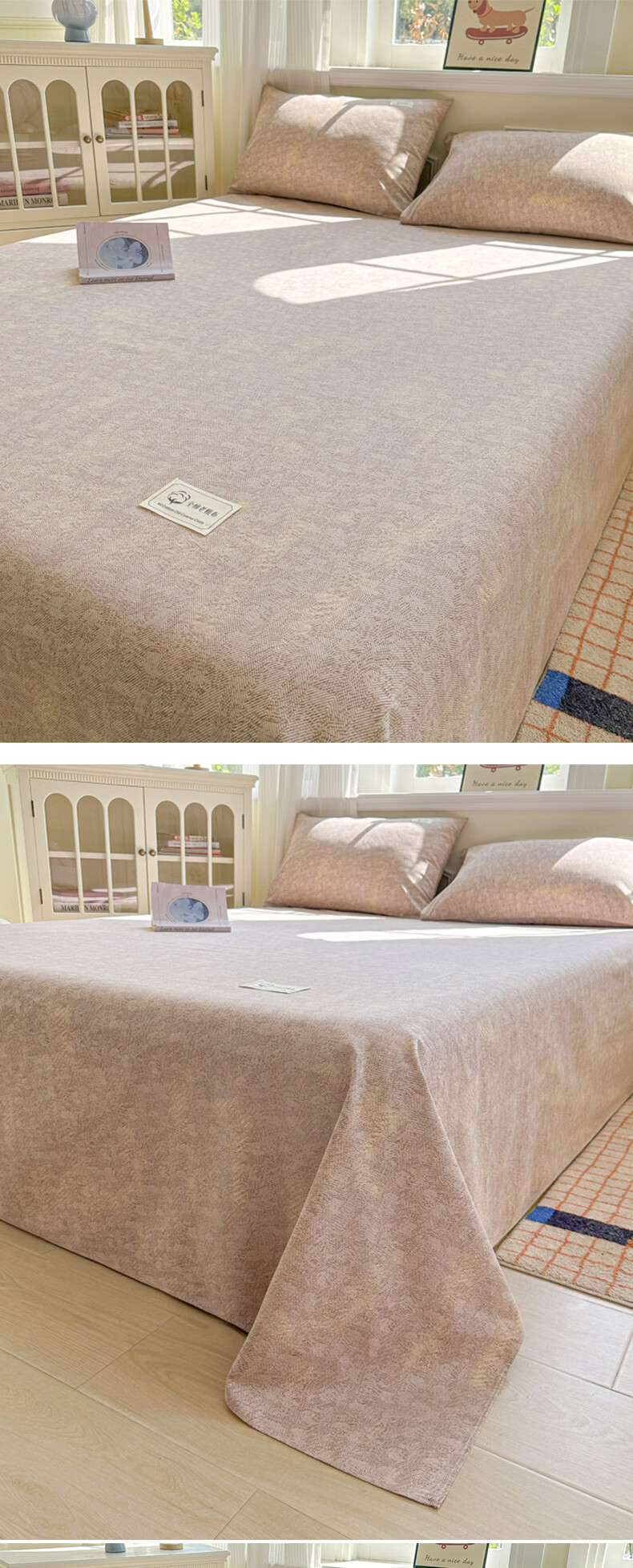 MUJI Class A Antibacterial 100% Cotton Coarse Weave Bed Sheet Single Piece Double Thick Pure Cotton Bedspread 200*230cm 5