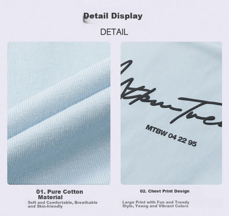 Metersbonwe Unisex Short Sleeve T-Shirt New Heavyweight Cotton Trendy Letter Print Tee Nebula Blue 2XL185/104B 3