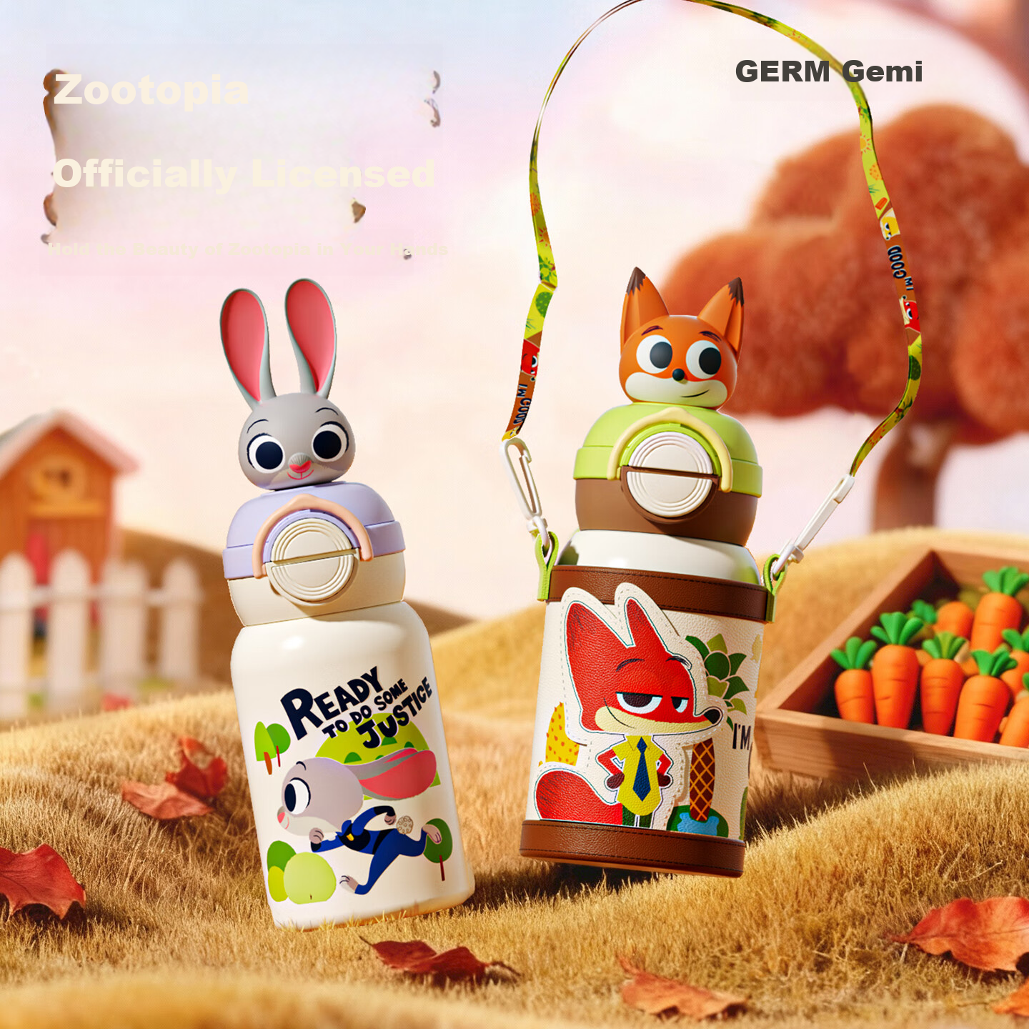 Germ Zootopia Children's Insulated Water Bottle with Straw Dual Drinking for Boys and Girls School Student Cup 480ml Judy