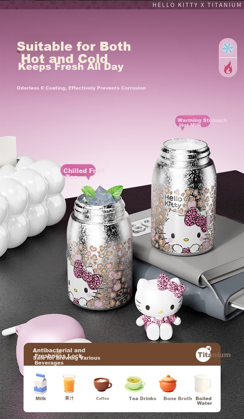 SANRIO Hello Kitty Double Drink Titanium Insulated Cup 316 Stainless Steel Straw Birthday Gift for Women 250ml 8