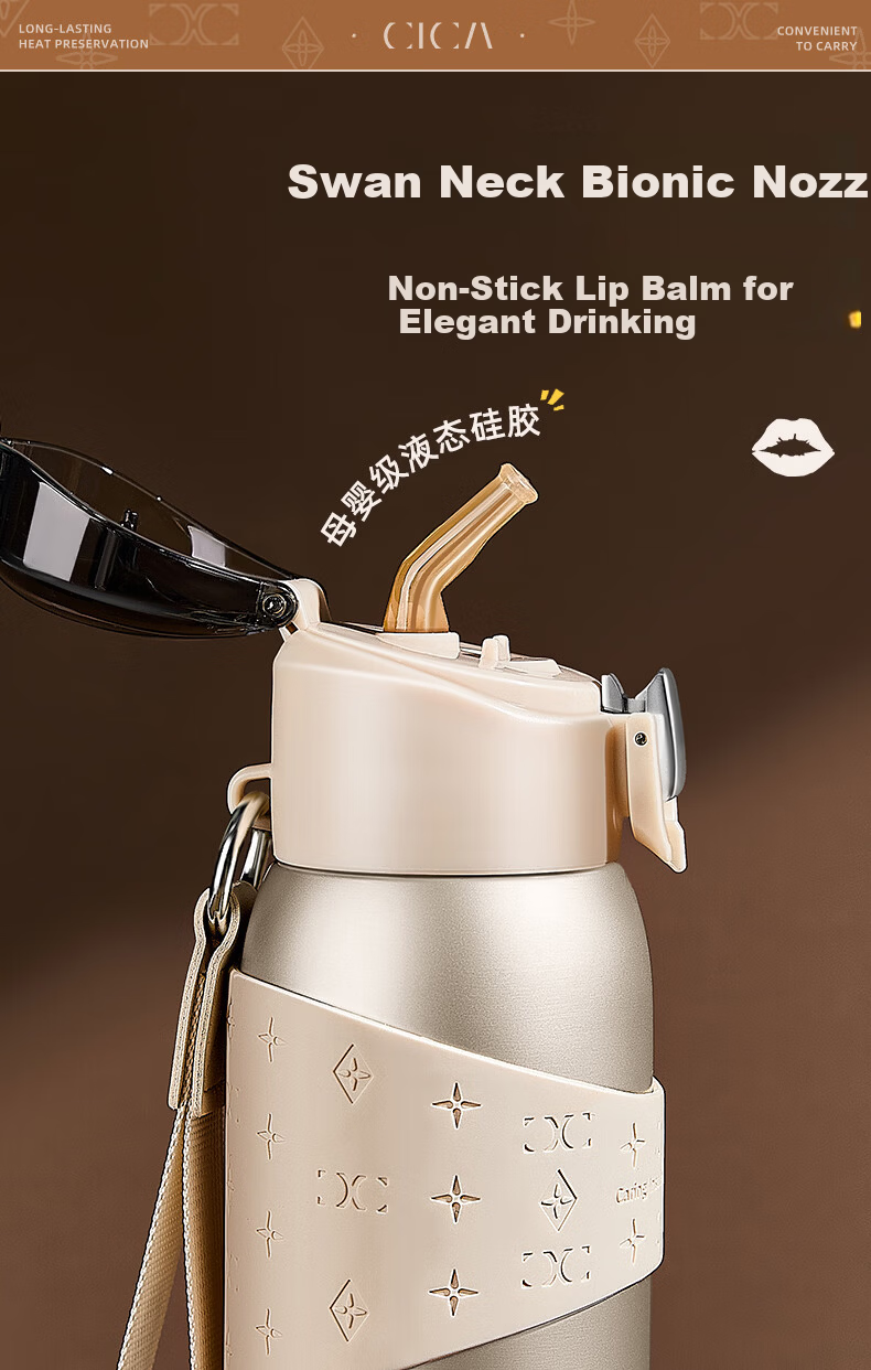 Cica Straw Insulated Water Bottle for Women High-Value Maternity Drinking Cup Adult 316 Stainless Steel 2025 11