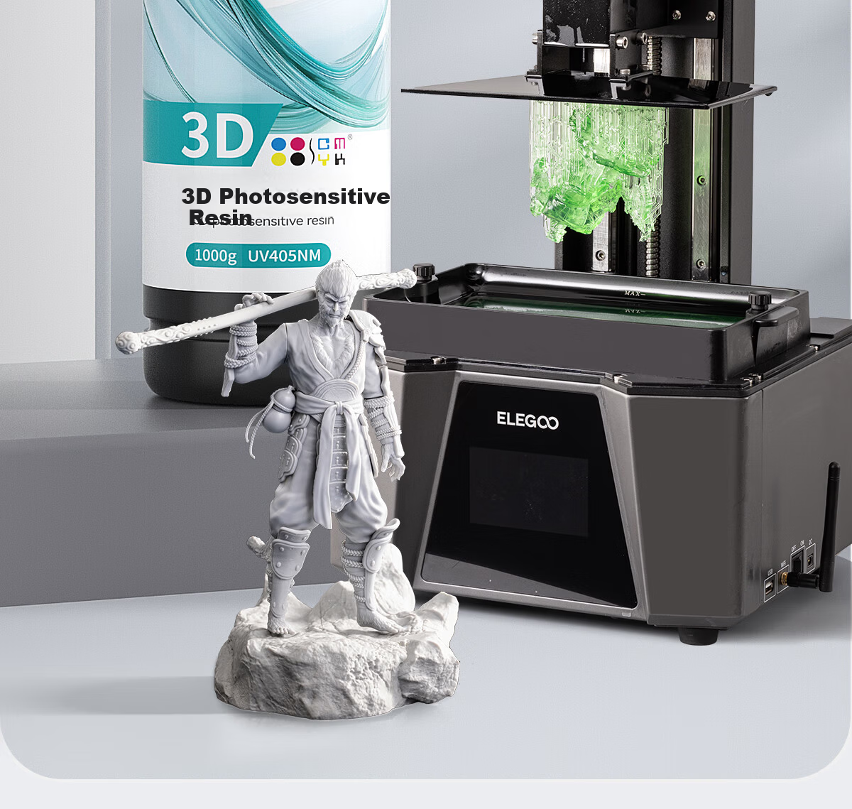 CMYKSUPPLIES Rigid Photocurable Resin 3D Printing Resin Material 405nm Wavelength LCD Compatible with Creality/Anycubic/Phrozen/Hege Printers 8