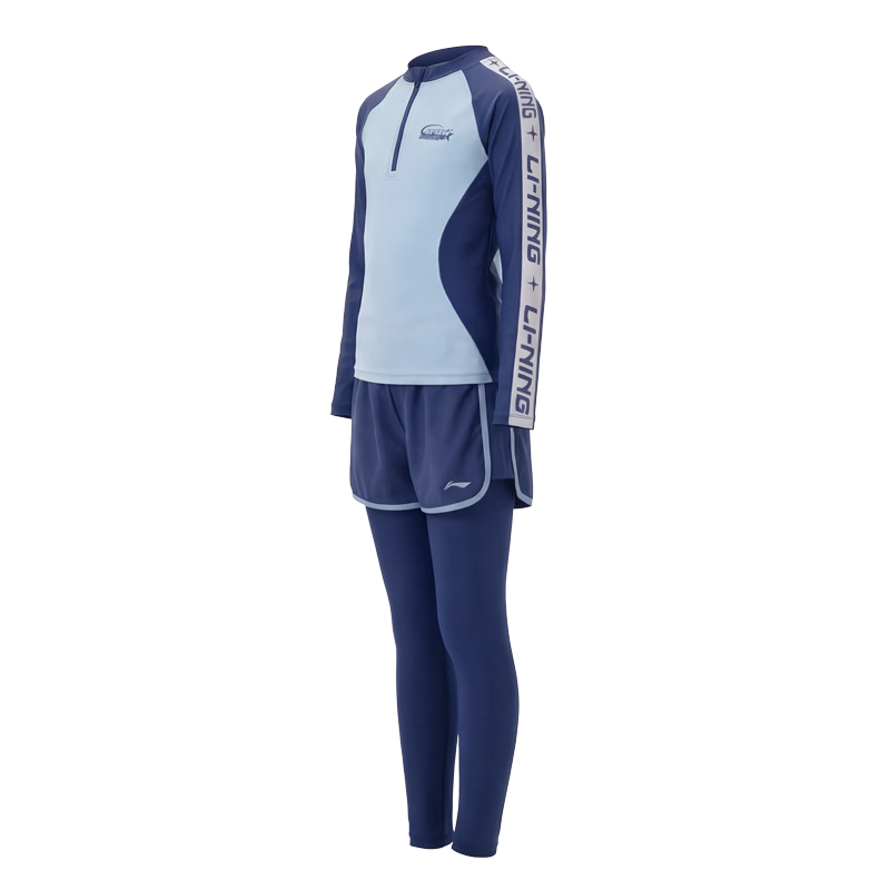 LI-NING Kids Girls Long Sleeve Long Pants Sunscreen Warm Split Professional Surfing Swimsuit Swimming Gear 1352 Blue 170