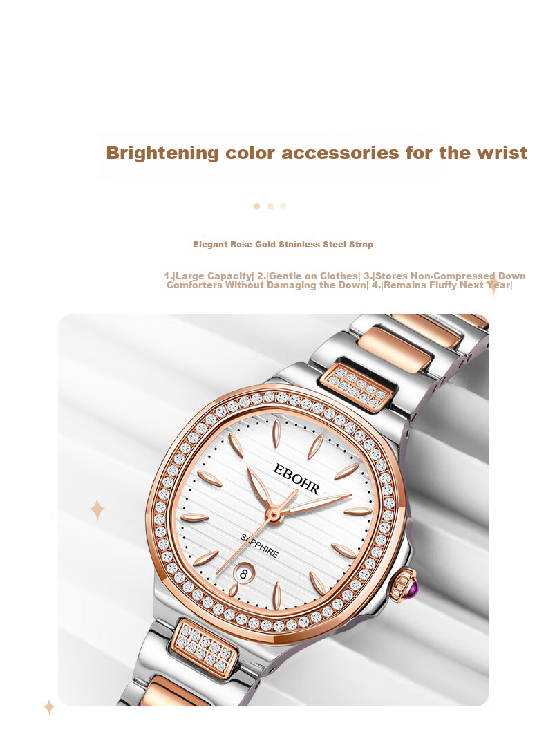 EBOHR Women's Diamond-Studded Luxury Quartz Steel Band Watch for Women, Niche Brand Ladies' Watch, Valentine's Day Birthday Gift 9