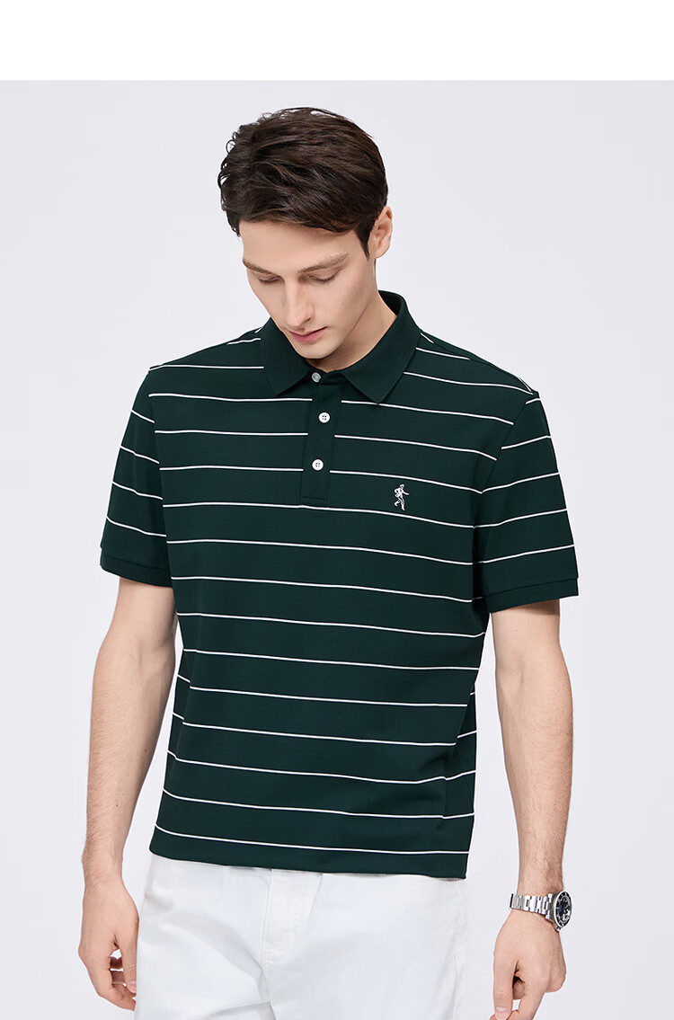 DANCING WOLVES Instant Cooling Mulberry Silk Smooth Striped Short Sleeve Polo Shirt Men's Casual Top 001 Black M 21