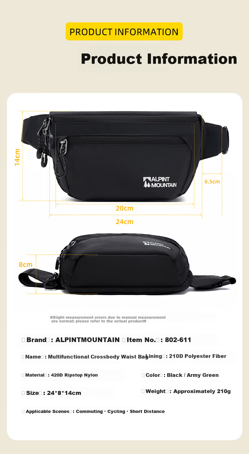 ALPINT MOUNTAIN Elmont Waist Bag Chest Bag Casual Outdoor Crossbody Bag Multifunctional Large Capacity Lightweight Sports Cycling Tactical Bag 12