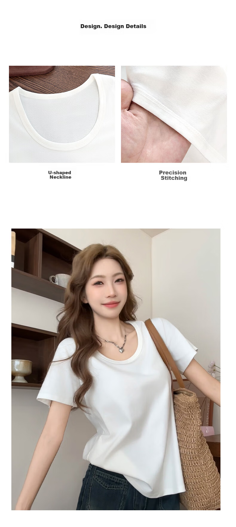 Ziyouxi Women's Cotton Short Sleeve T-Shirt 2025 New Pink U-Neck Loose Summer Casual Solid Color Relaxed Fit 7