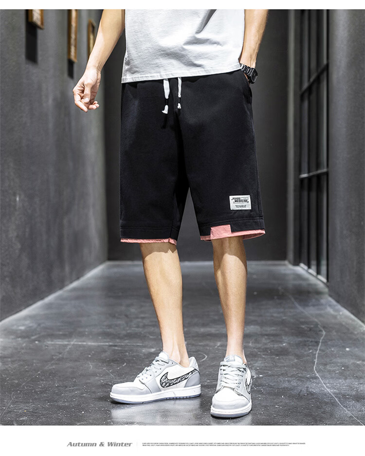 RED DRAGONFLY Men's Fashion Trendy Cotton Letter Embroidered Comfortable Breathable Wrinkle-Free Colorblock Casual Shorts 14