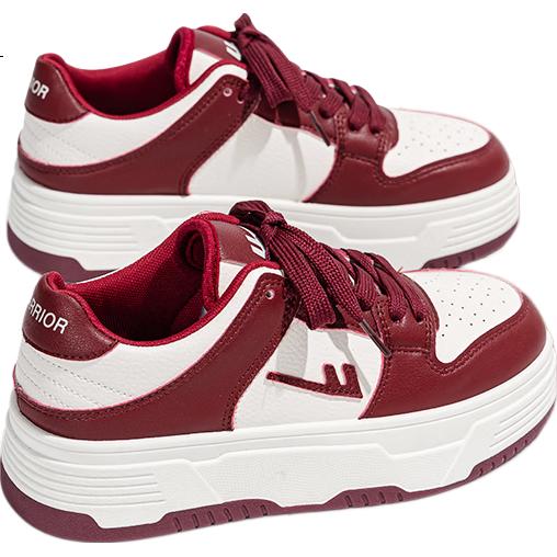 Huili Women's Shoes Spring Trendy Sneakers Versatile Comfortable Thick-Soled Heightening Casual Shoes for Women Wine Red 39