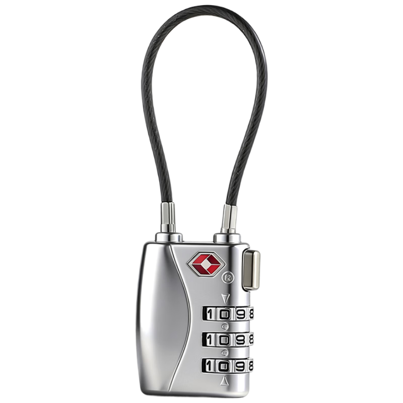 Aoben TSA Customs Lock Password Lock Steel Cable Padlock, Global Travel Luggage Backpack Lock 7608 Silver