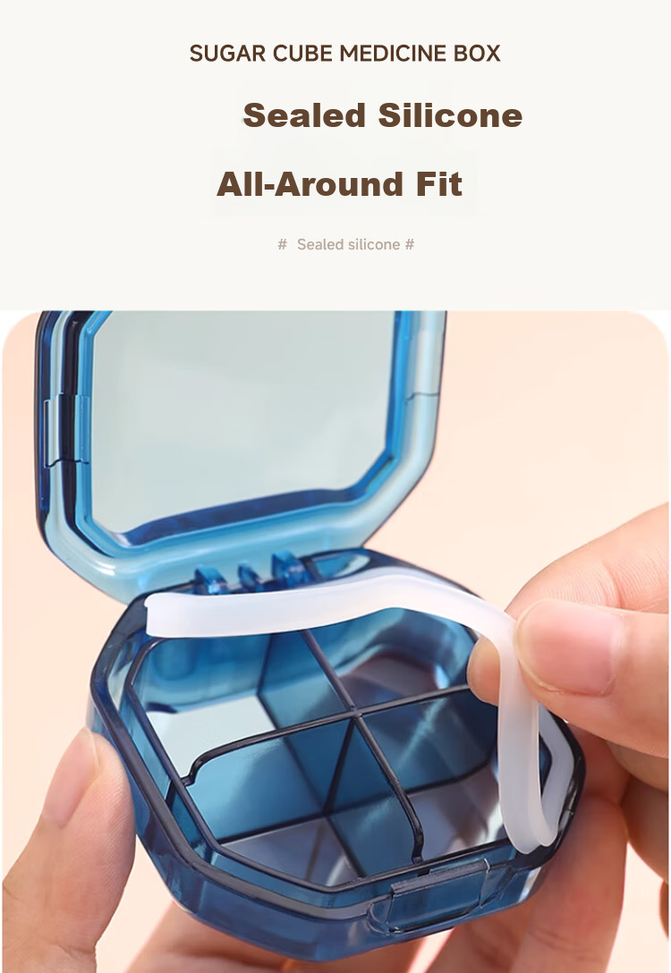 Qihaiqiu Mini Portable Daily Pill Box Travel Medicine Organizer Sealed Moisture-Proof 4-Compartment Blue 10