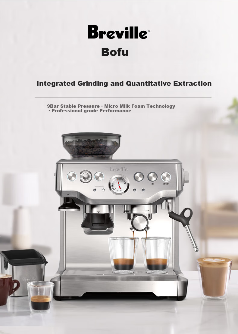 Breville BES870 Semi-Automatic Espresso Machine Home Italian Grinder and Milk Frother Integrated Removable Bean Hopper 16-Level Grinding 1