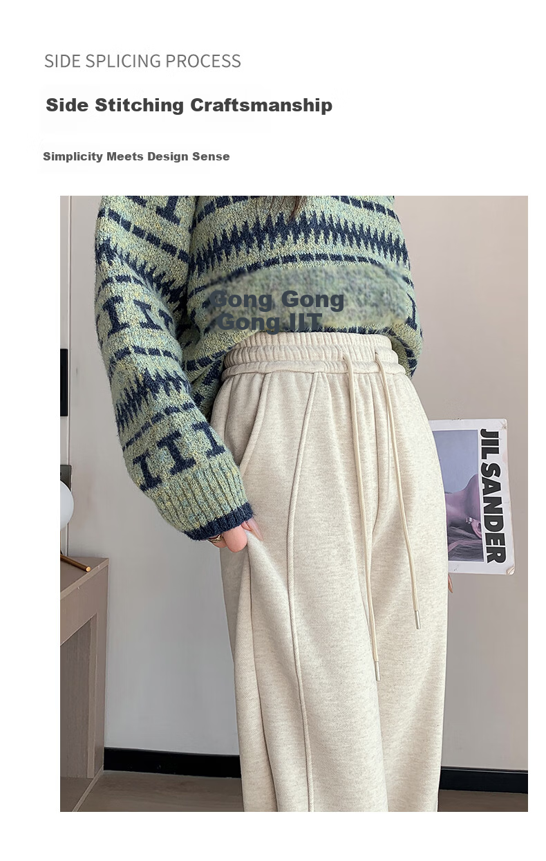 Langsha Women's Wool and Silk Wide-Leg Pants Spring Thin Straight-Leg Sports Banana Pants Breathable High-Waist Slim Casual Trousers 11