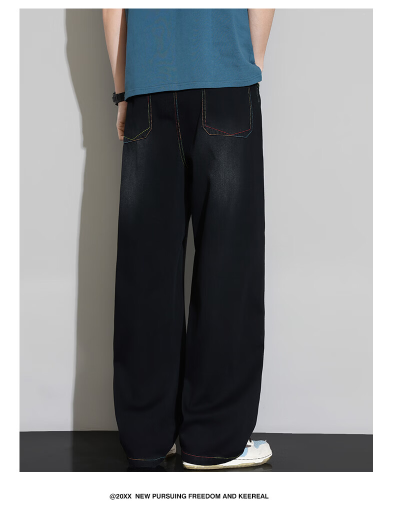 SWAMP AREA Lyocell Tencel Denim Jeans Men Summer Straight Loose Ice Silk Wide Leg Casual Pants K652 Black L 8