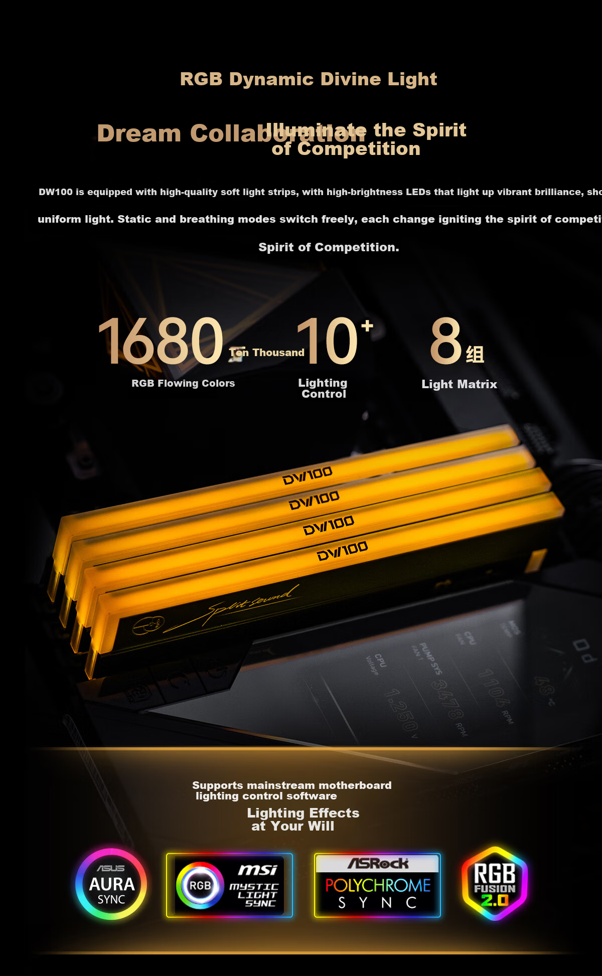 BIWIN 32GB (16GB×2) DDR5 8000MHz Desktop Memory Kit Timewalker DW100 RGB RAM Black AI PC Computer Storage Accessories 9