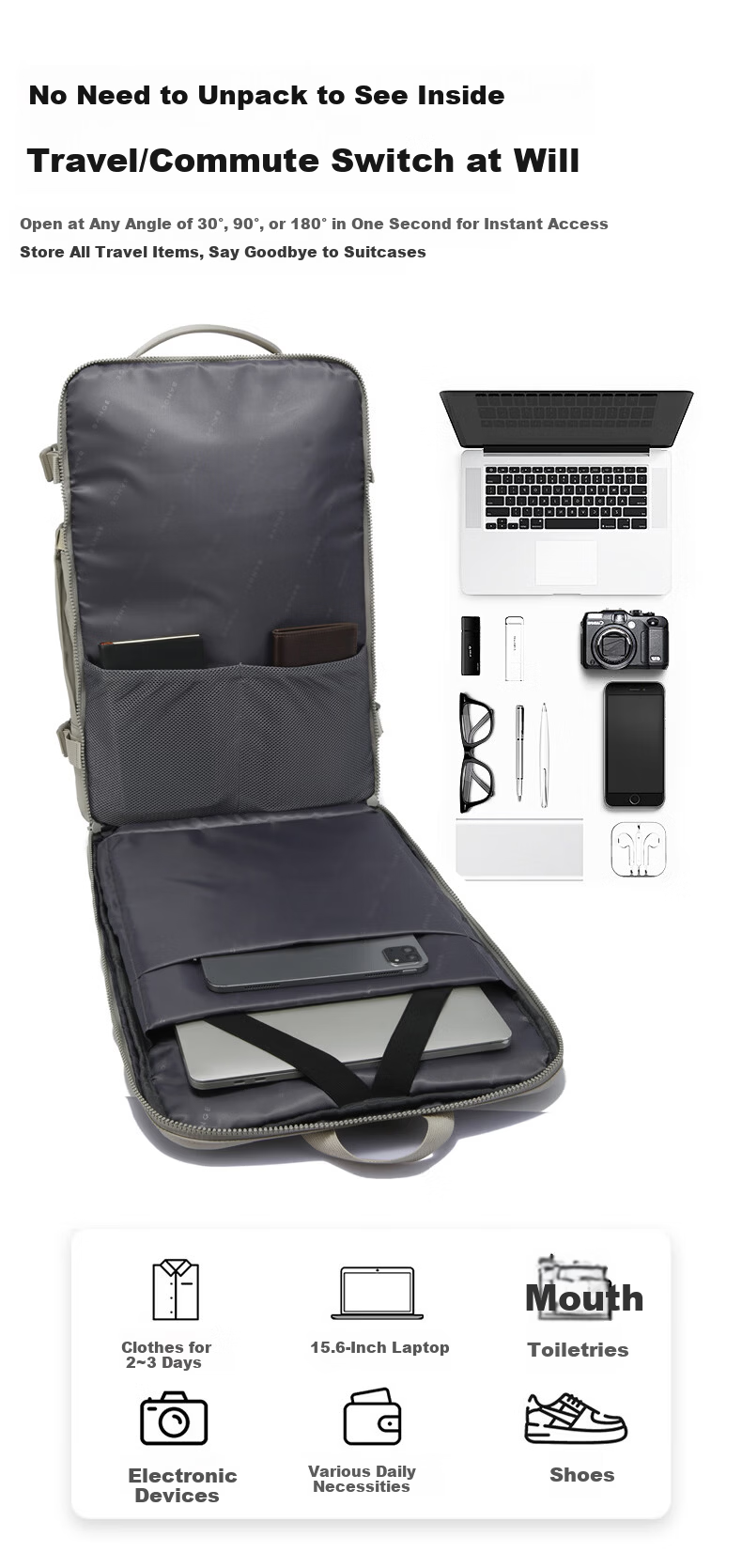 Bange Travel Bag Large Capacity Backpack Men's Double Shoulder Bag Business Outdoor Luggage 16-inch Laptop Bag 8121 Black 6