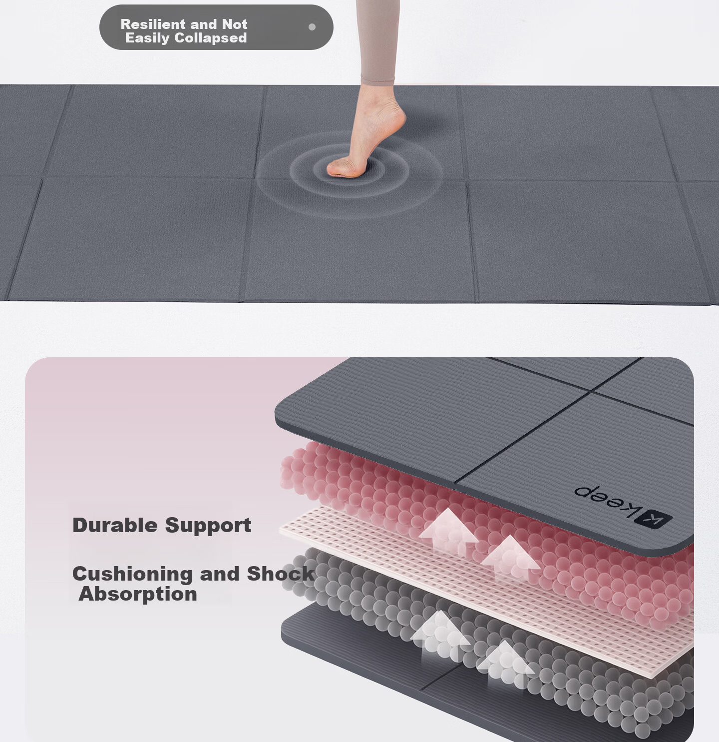 Keep Foldable Yoga Mat 61cm Women's Exercise Mat Non-Slip Shock Absorption Silent Thickened Portable Nap Mat - Mint Green 5