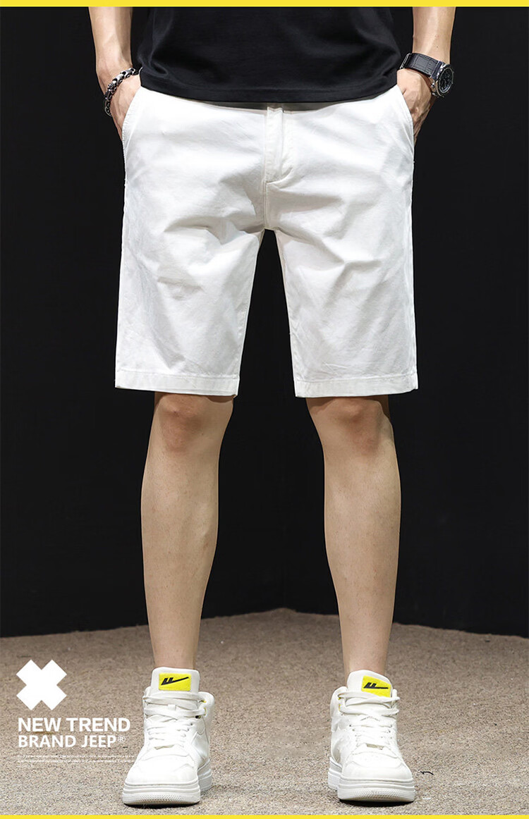 JEEP Men's Summer White Straight Casual Loose Fit Five-Point Shorts White 29 9