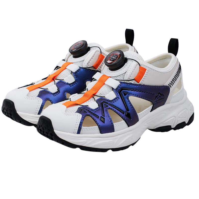 DR·KONG Full Contact Summer Sandals for Boys and Girls, Sports Style, Slip-On with Rotary Buckle, Model 2S10B2004FM, Beige/Blue, Size 32