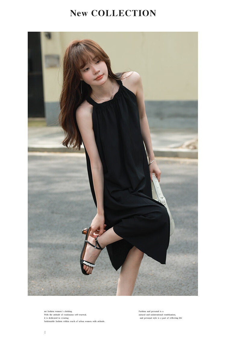MT Summer Vacation Style Sleeveless Halter Neck Solid Color Minimalist French Casual Dress 13