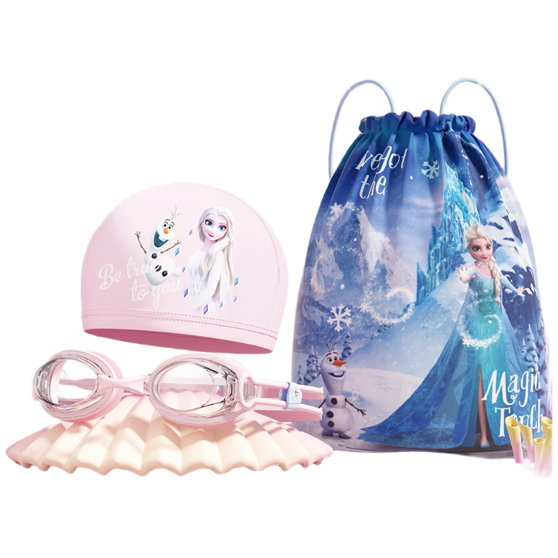 Disney Kids Swim Goggles Waterproof Anti-Fog HD Training Racing Goggles Set D65653S Pink Elsa