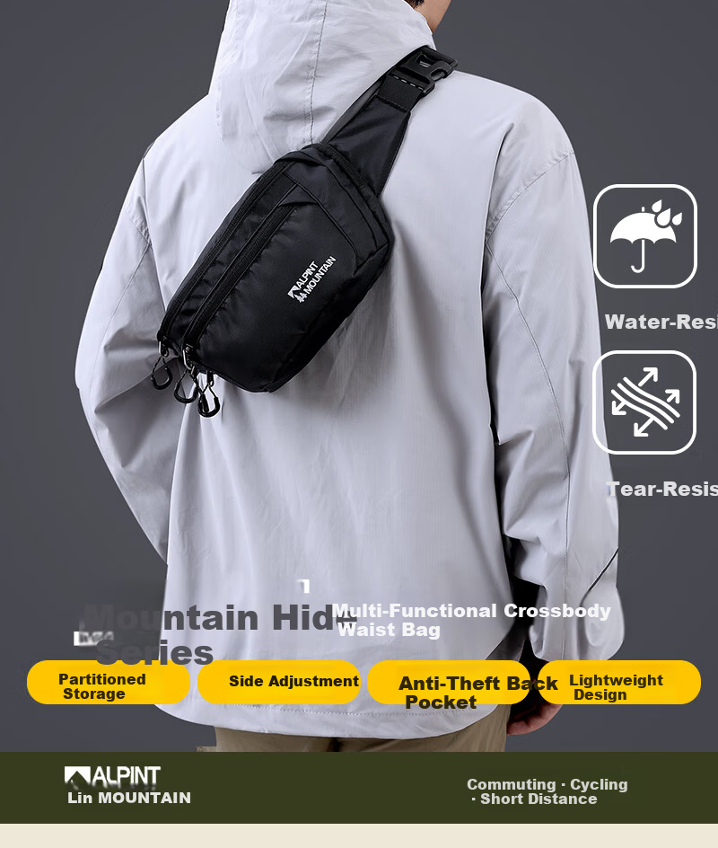 ALPINT MOUNTAIN Elmont Waist Bag Chest Bag Casual Outdoor Crossbody Bag Multifunctional Large Capacity Lightweight Sports Cycling Tactical Bag 1