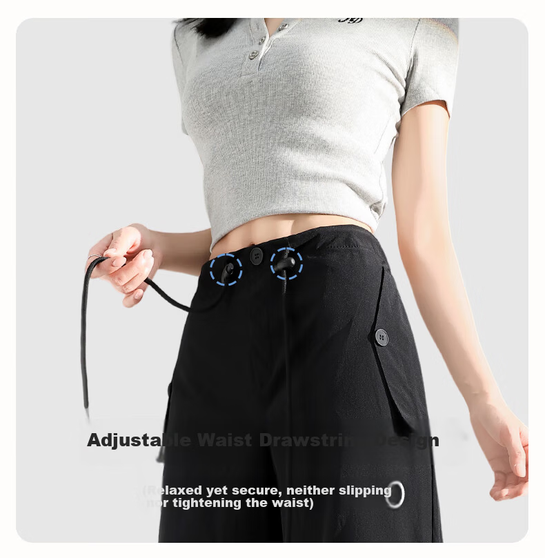FitonTon Women's Work Pants 2025 Autumn Winter New Drawstring Pleated High Waist Loose Casual Draped Straight-Leg Pants 10