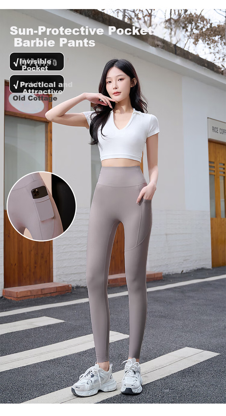 LangSha Spring Summer New High-Waist Tummy Control Butt-Lifting Shark Pants Micro Compression Slimming with Pockets Fashion Outer Yoga Shark Pants 1