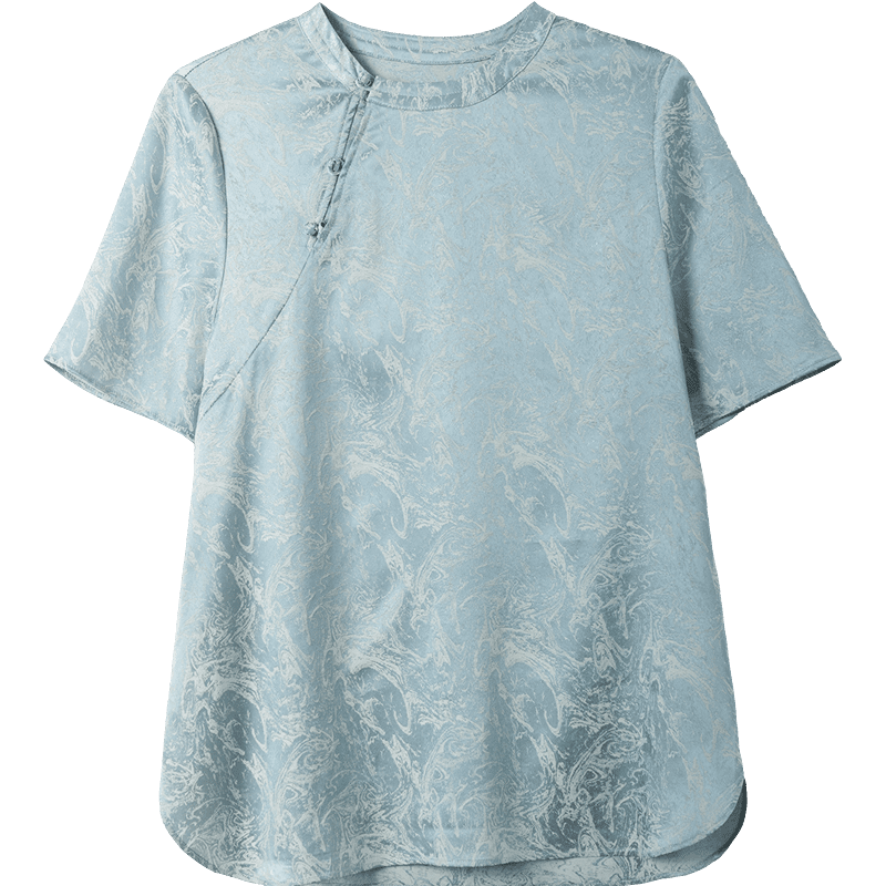 Demana Oriental Elegance Summer National Style New Chinese Satin Jacquard Frog Button Loose Slim Shirt for Women High-End Feel