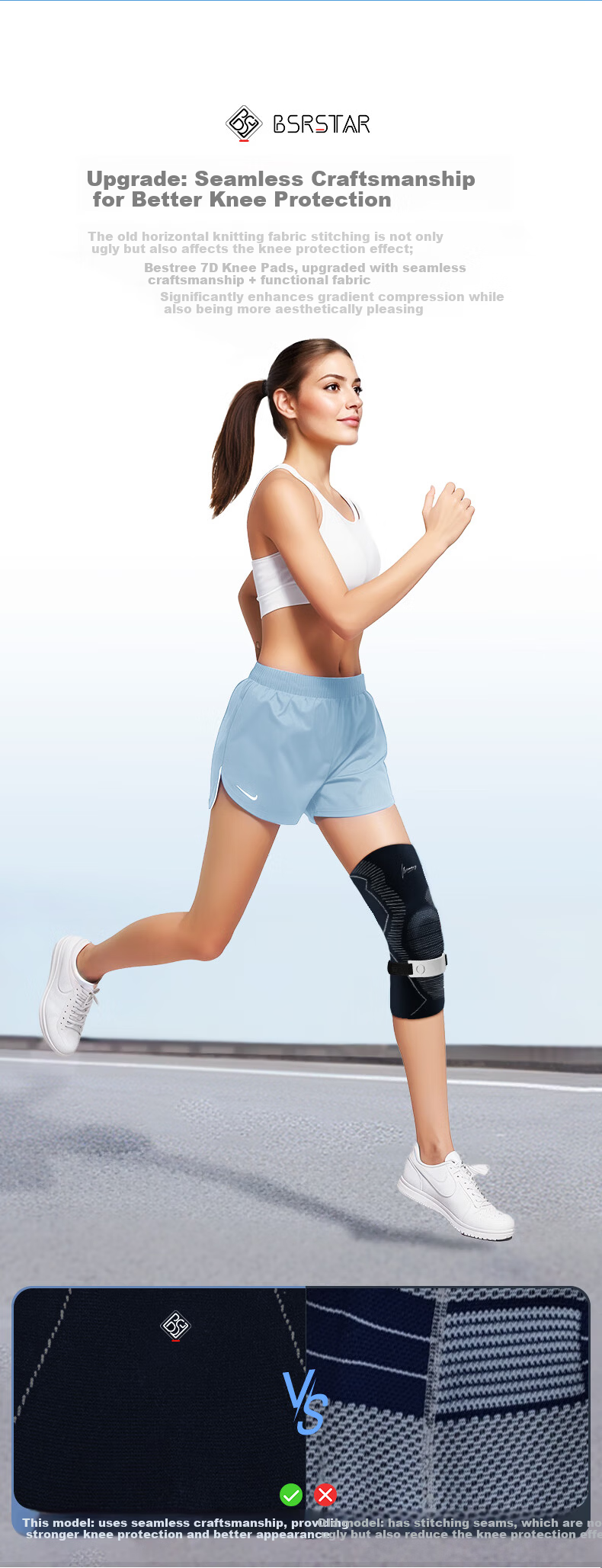 Baisrui 7D Professional Knee Brace Men’s Sports Knee Support Meniscus Basketball Running Injury Joint Ligament Knee Protector 10