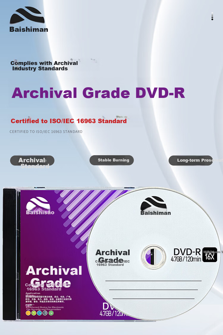 Baishiman DVD-R Disc/Recordable Disc 16x Speed 4.7GB Archive Grade Single Pack Blank Disc 1