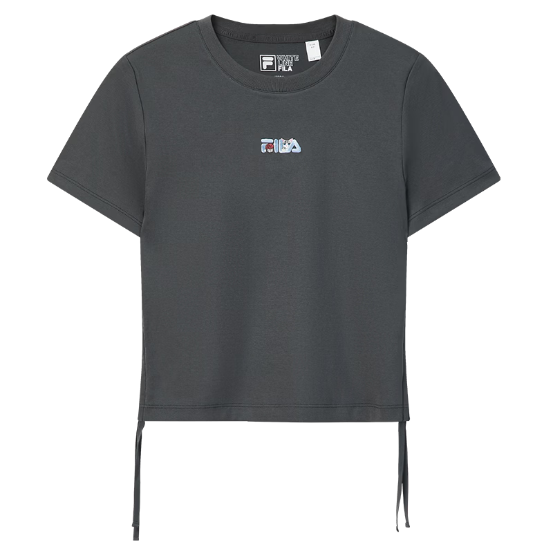 FILA Yang Mi Same Style Knitted Short Sleeve Shirt Women 2026 Summer Side Drawstring Fashion Casual Embroidered Logo Slim T-Shirt