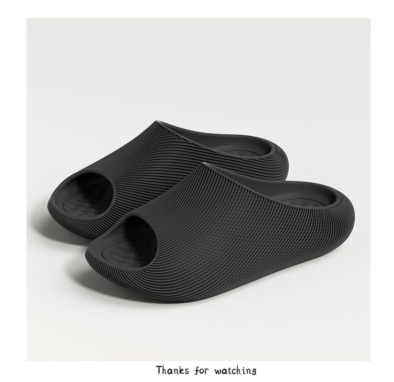 Ganmai 3D Texture Men's Summer Sports Comfortable Home Soft Thick Sole Slippers Black Size 36-37 5