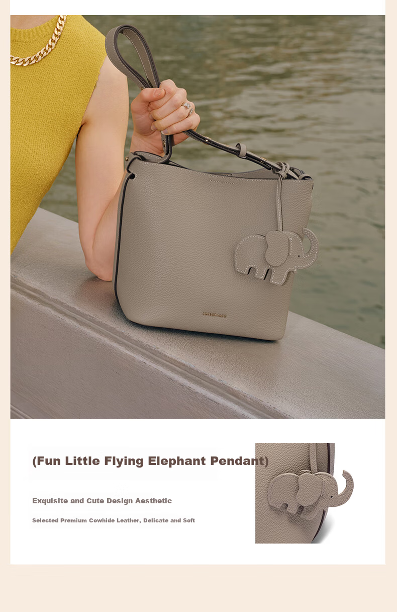 Belle Women's Simple Little Elephant Casual Bucket Bag Versatile Handbag for Mom X7258AX5 Gray 6