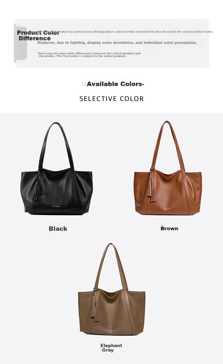 Pierre Cardin Women's Bag 2026 New First Layer Cowhide Large Capacity Commuter Tote Bag Women's Day Gift Black Gift Box Set 7