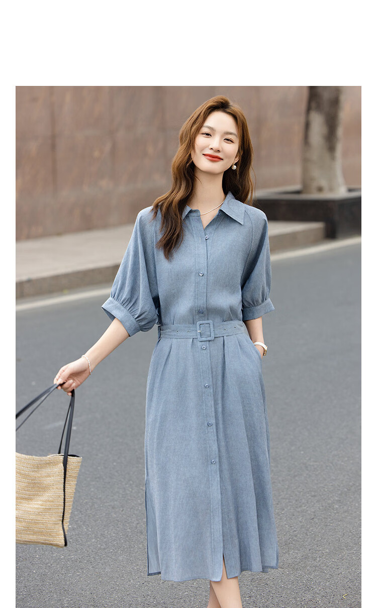 Demana [With Linen] Summer Simple Urban Lapel Mid-Sleeve Belted Loose Slimming Concealing Dress for Women High-End Feel 6