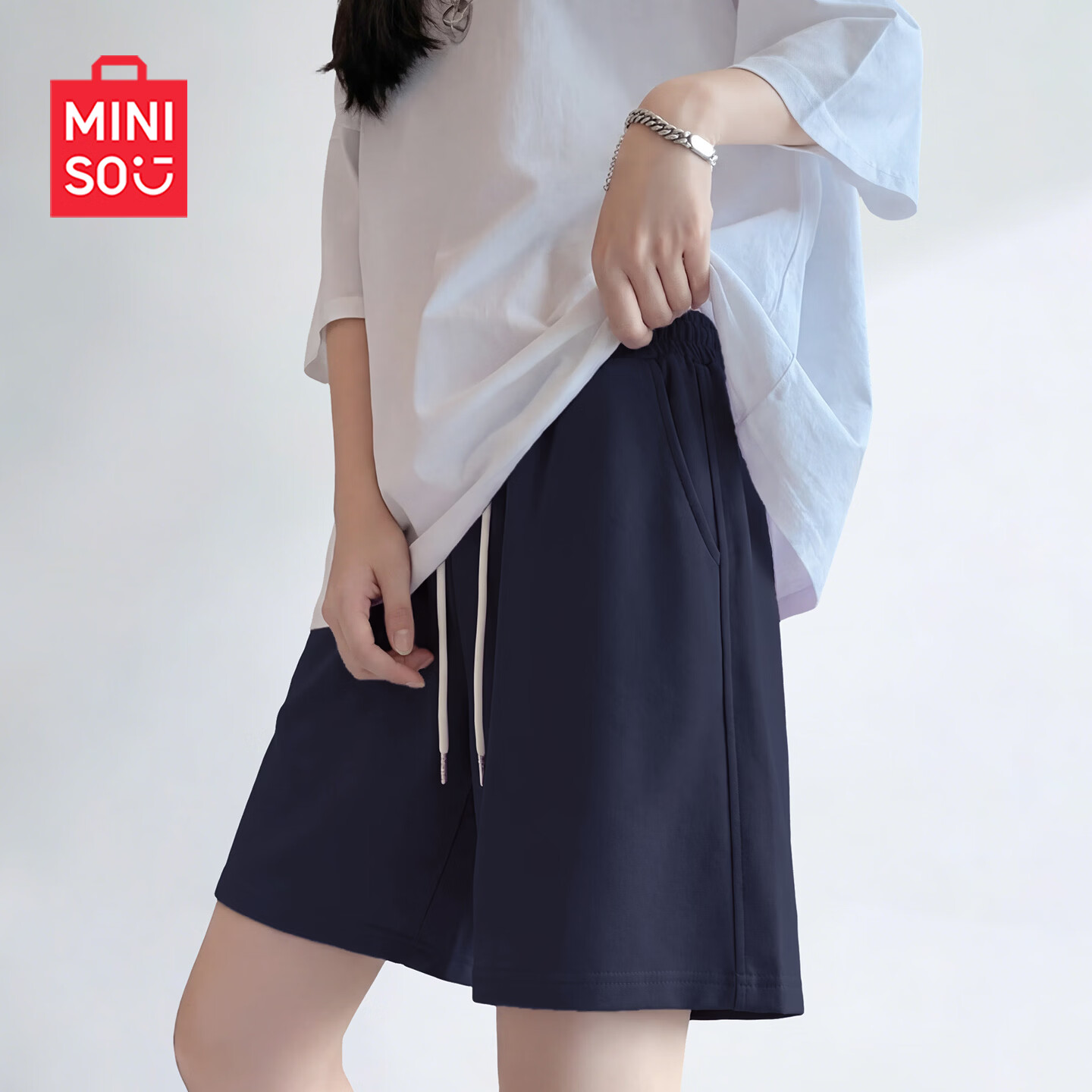MINISO Women's Sports Shorts 2026 New Summer Lightweight Heather Gray Mid-Length Casual Wide-Leg Five-Point Pants for High School Students