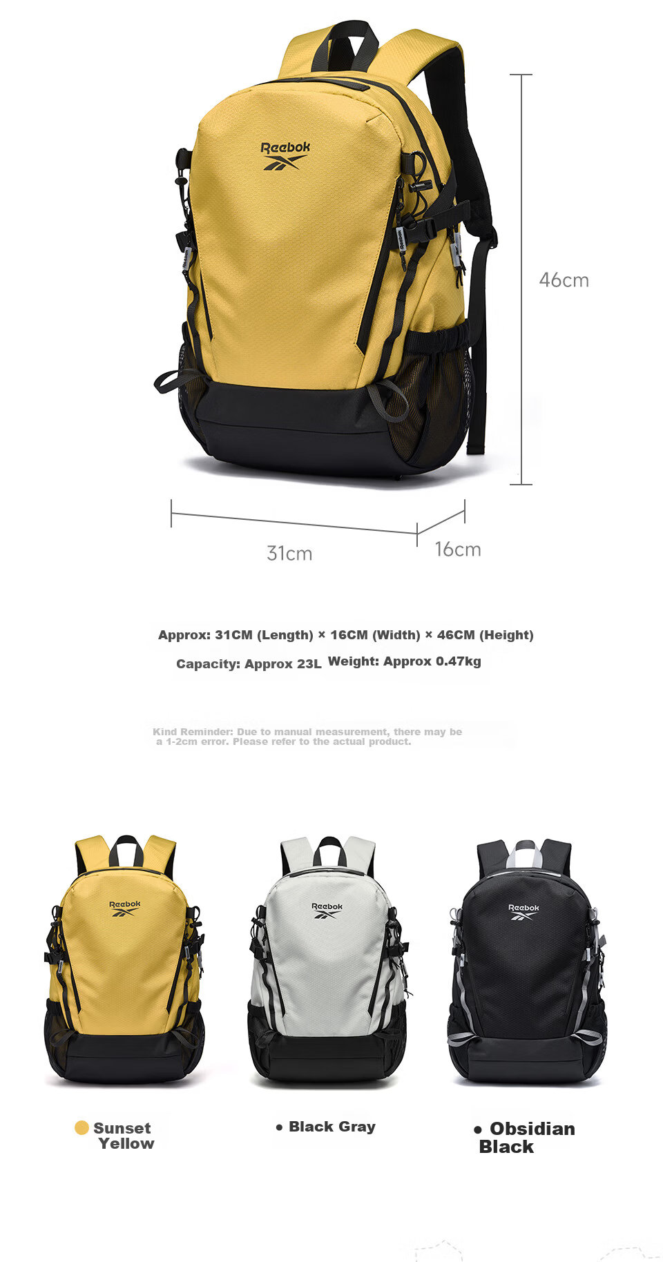 Reebok Lightweight Sports Backpack for Men, Water-Resistant Hiking and Outdoor Travel Bag, College Student School Backpack for Women 4