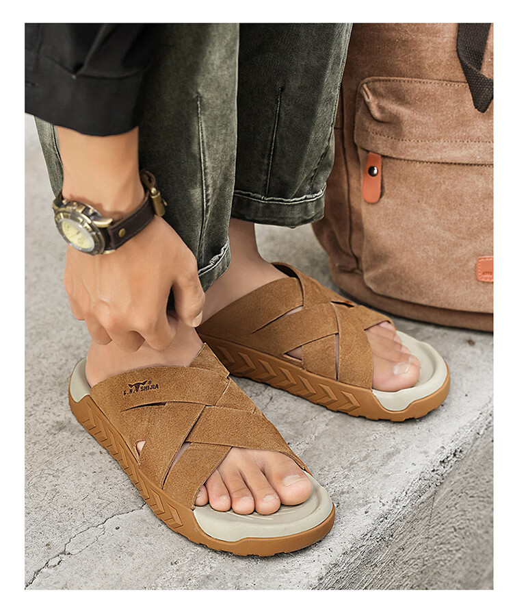 Bull Family Men's Summer New Outdoor Slippers Casual Breathable Beach Sandals Retro Versatile Roman Slippers 22
