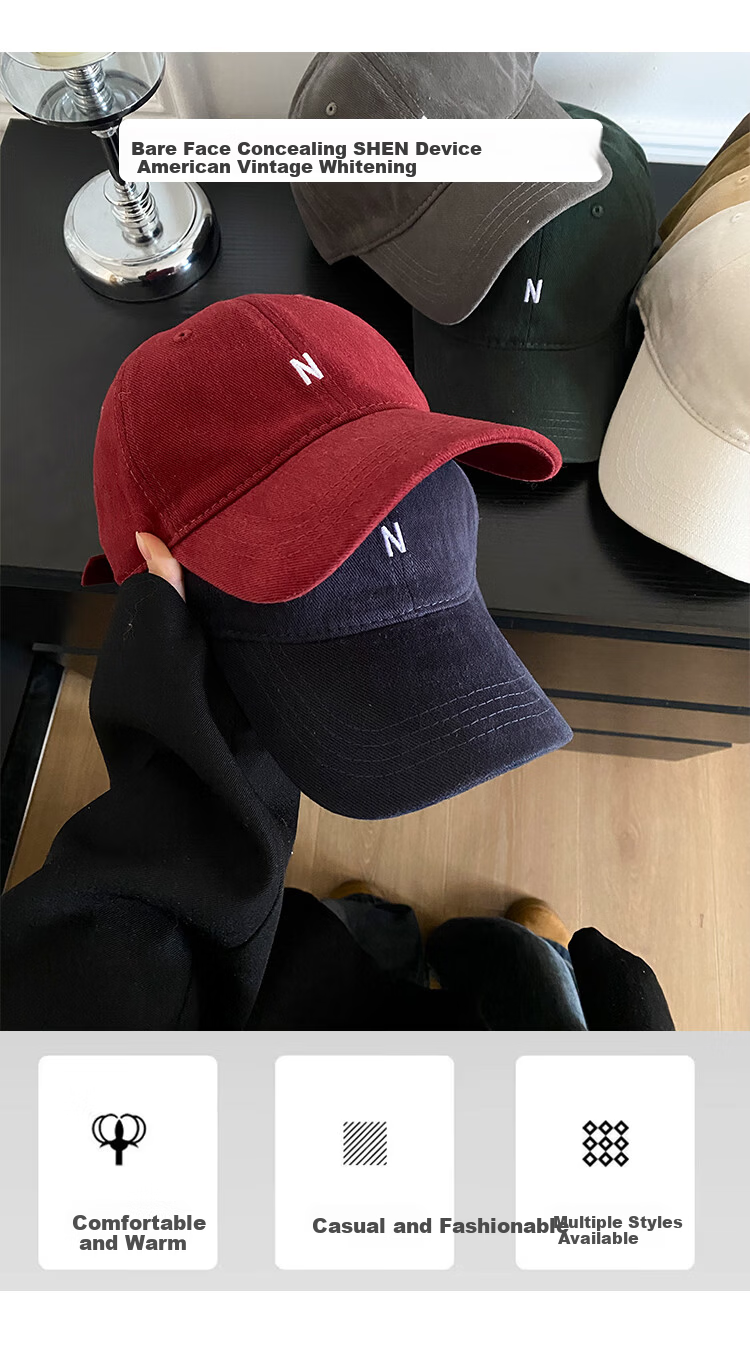 HAOGUAN Women's Baseball Cap, Korean Style, Face-Slimming, Large Head Circumference, Men's Sunshade, Red Duckbill Hat, Spring and Autumn 5