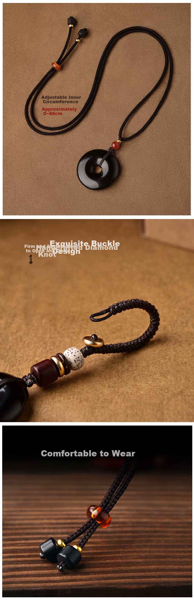 Li Juming Black Obsidian Safety Buckle Pendant Black Obsidian Keychain Pendant Unisex Fortune Charm Sweater Chain 5